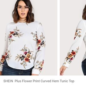 SHEIN  Plus Flower Print Curved Hem Tunic Top